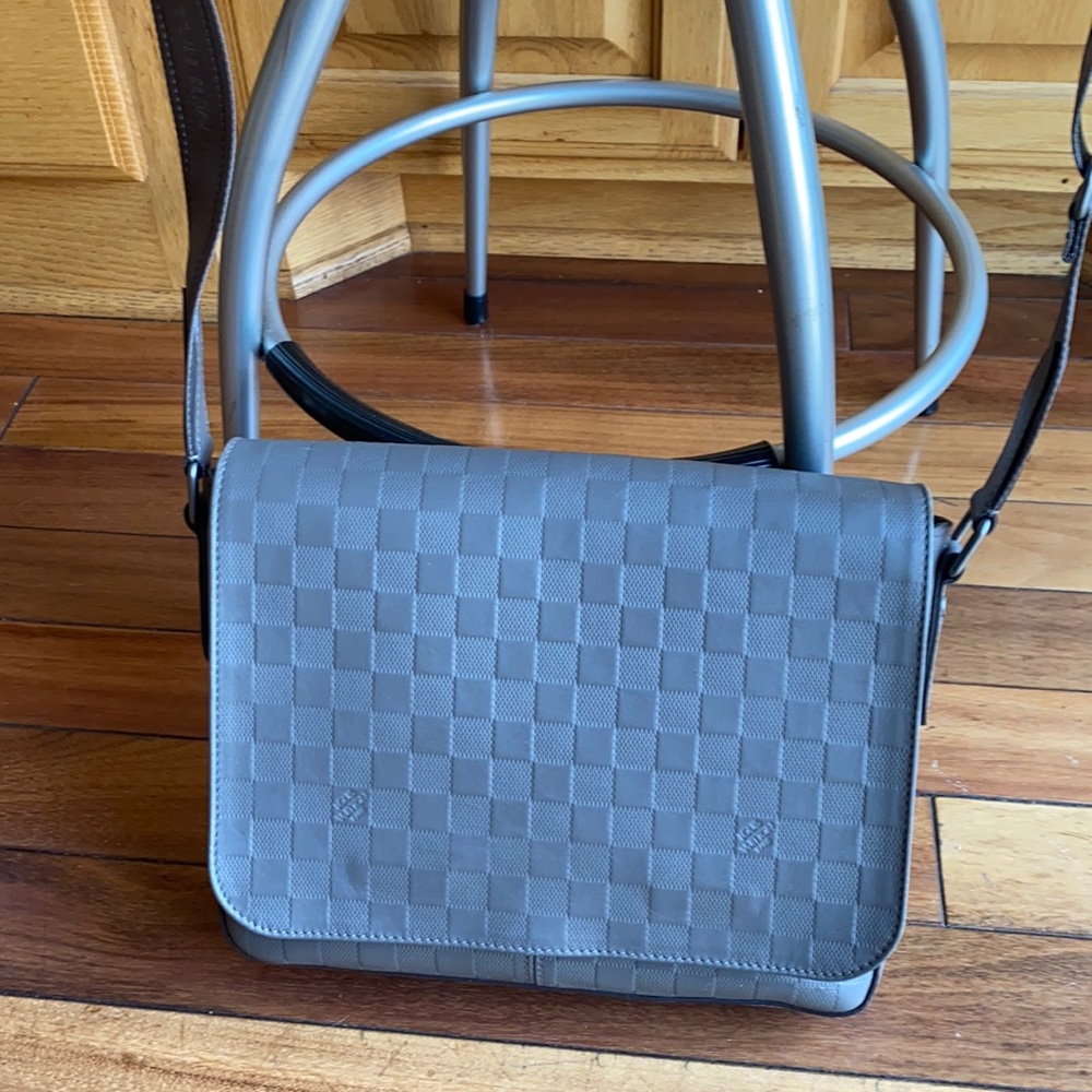 Louis Vuitton grey leather messenger bag